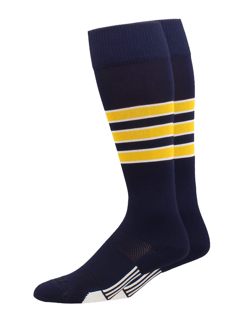 MadSportsStuff Dugout 3 Stripe Baseball Socks (Navy/Gold/White, Small) - Navy/Gold/White,Small - Image 1